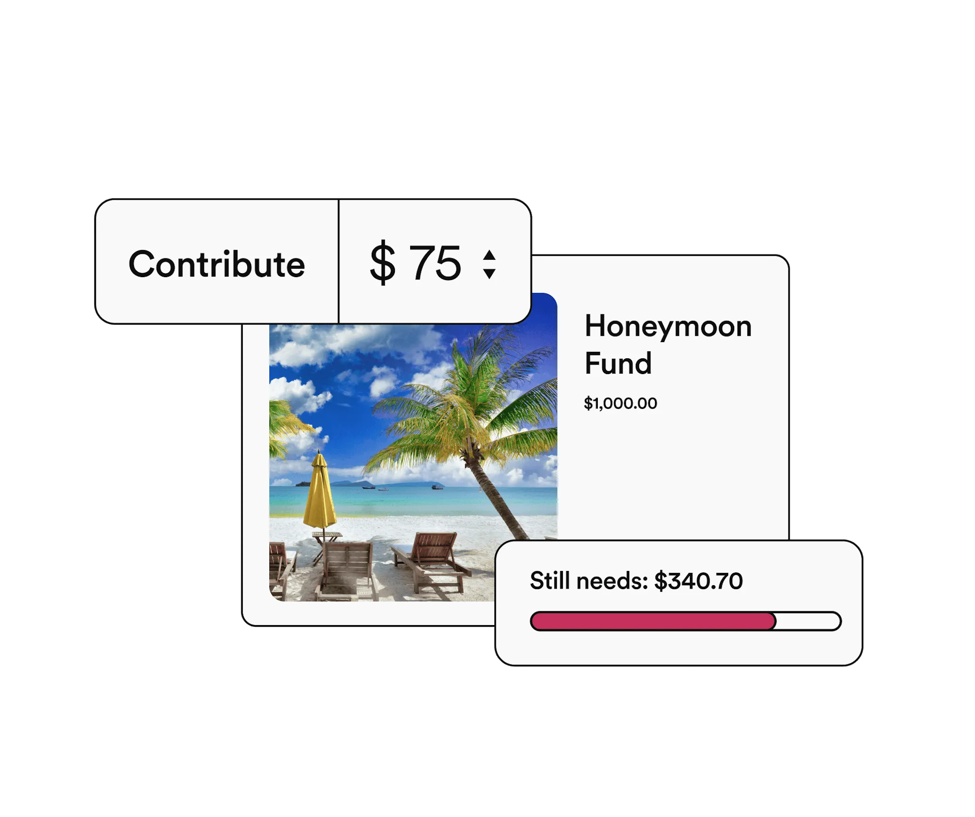 Screenshot of a sample honeymoon fund on Zola.