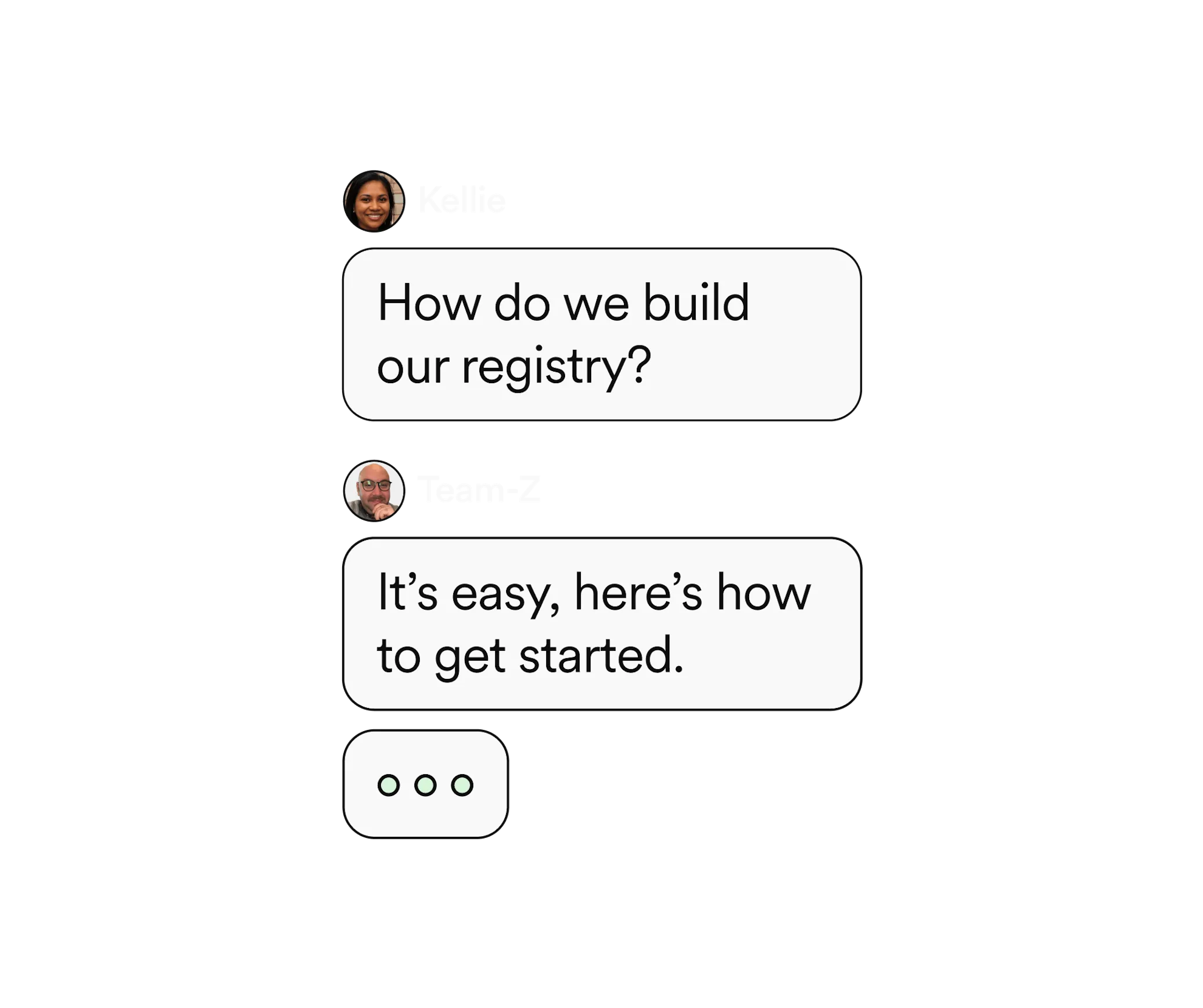 Screenshot of a chat with a wedding expert on how to build a wedding registry.