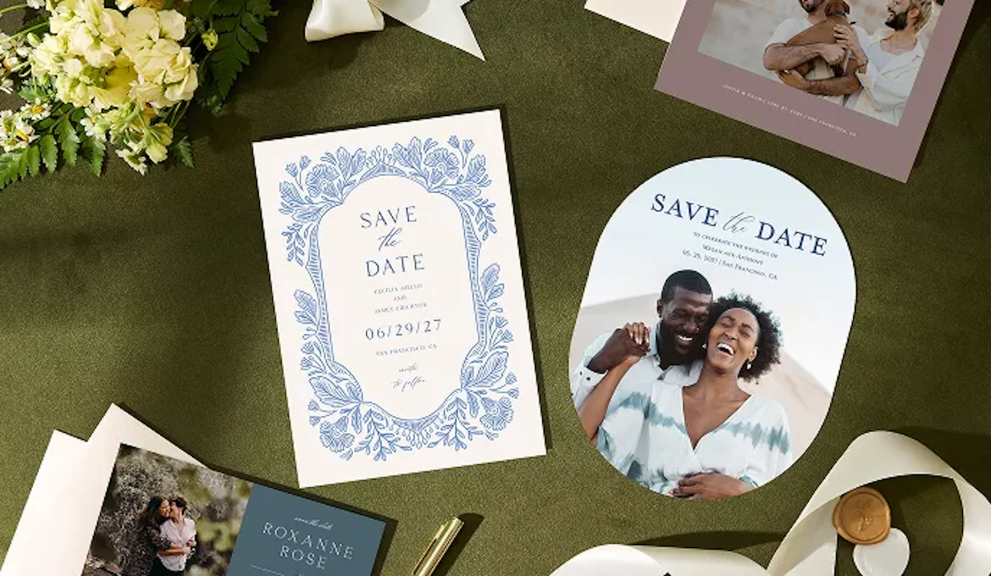 Flat lay of save the dates