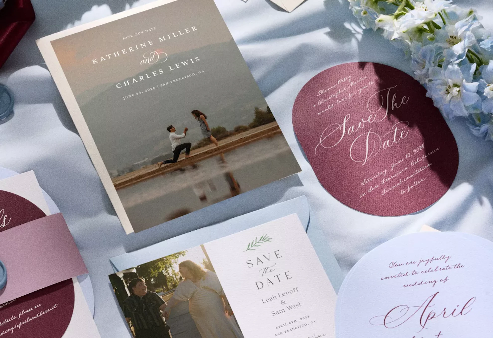 Flat lay of save the dates