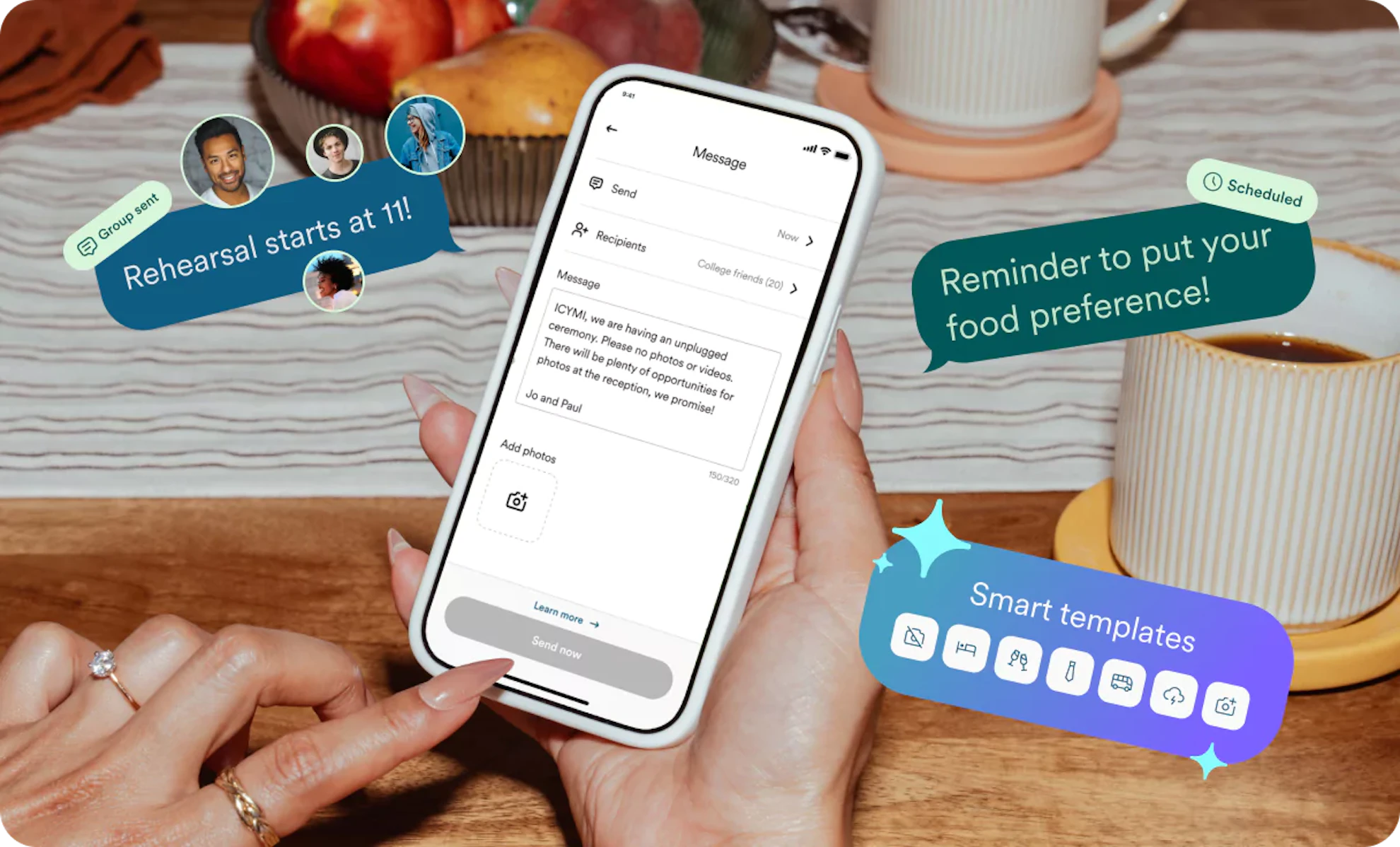 Send reminders, use templates, and create custom groups with Zola iOS app