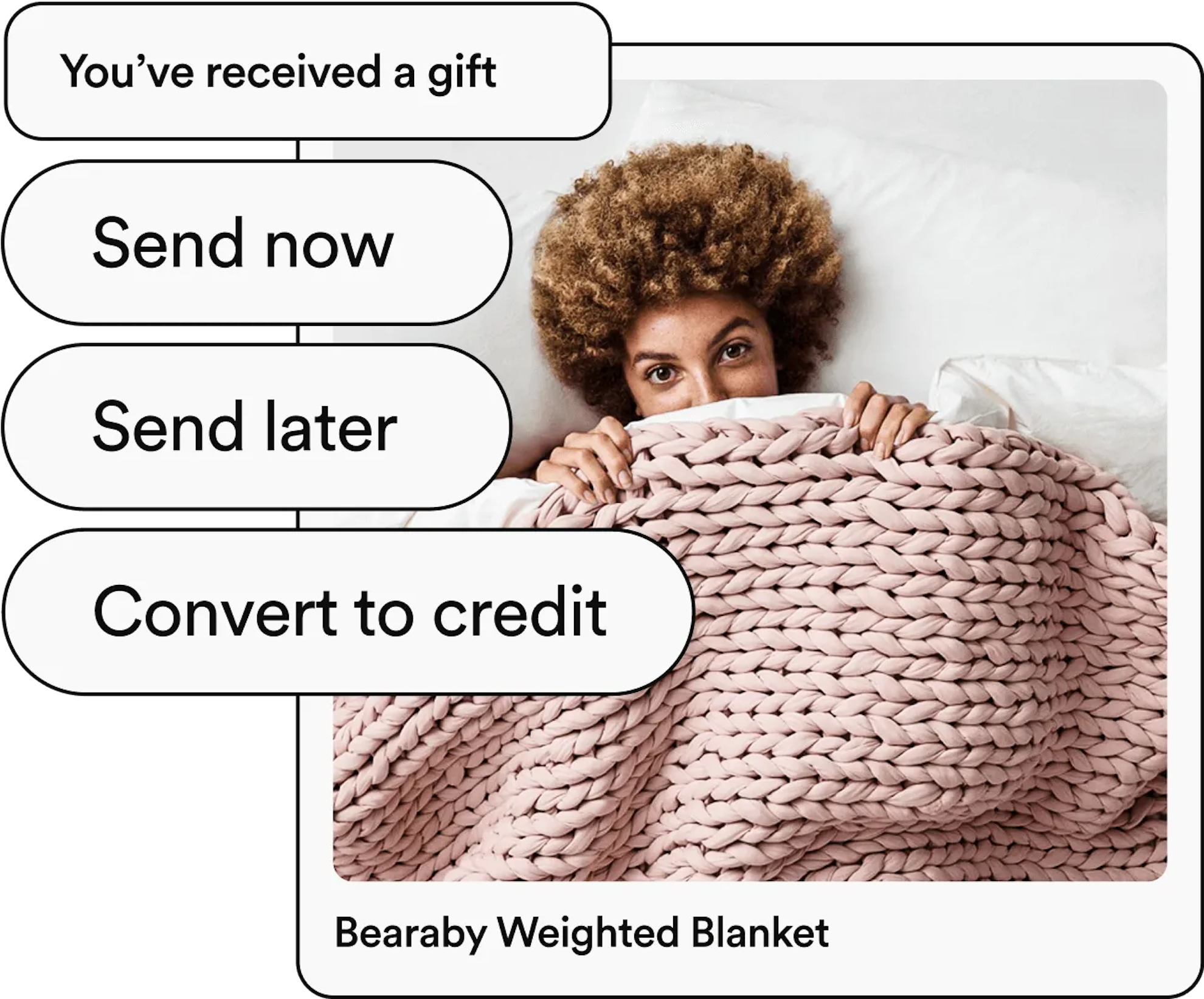 You've reveived a gift... Send now, send later, or convert to credit